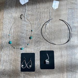 4 set of necklaces, earrings, & pendant with sterling silver, pearls, turquoise